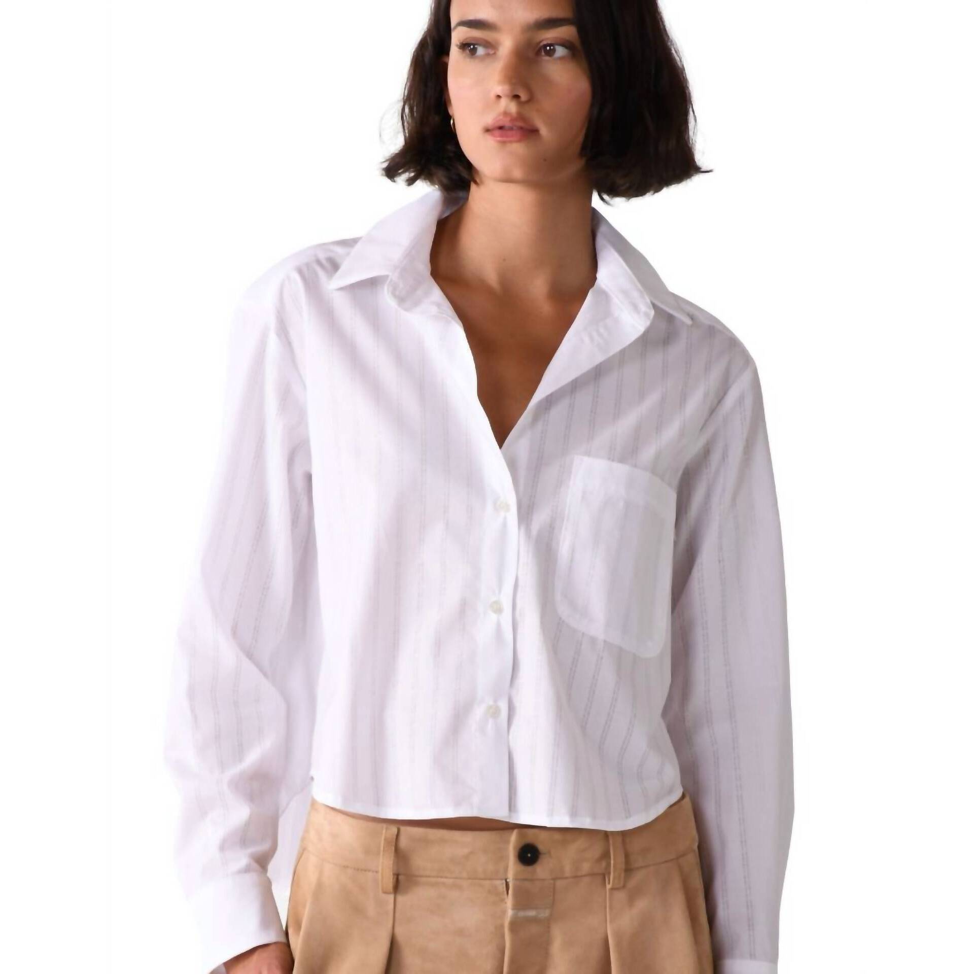 New Cissa Belle Needle Stripe Long Sleeve Shirt In White